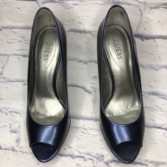 Guess Metallic Blue Peeptoe Pump - Picture 1 of 9